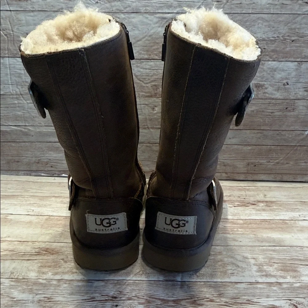 UGG Brown Leather Boots with Silver Buckle